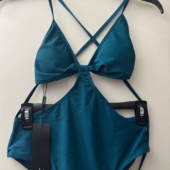 Welooc Deep Teal Cutout Swimsuit - Picture 3 of 5